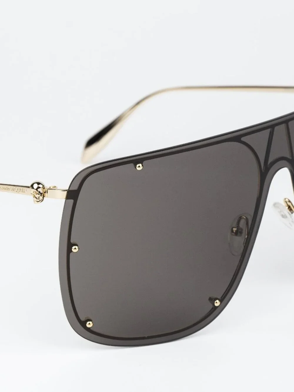 Alexander McQueen Men Sunglasses Gold Grey Shield AM0313S 001 NEW AUTHENTIC